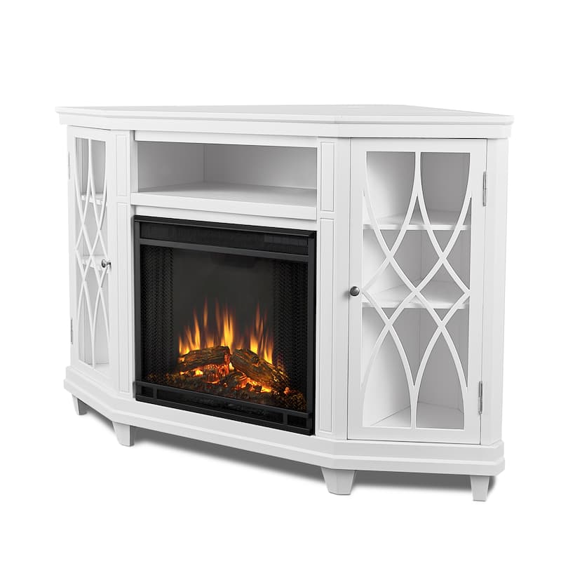 56" TV Stand Electric Fireplace White by Real Flame On Sale